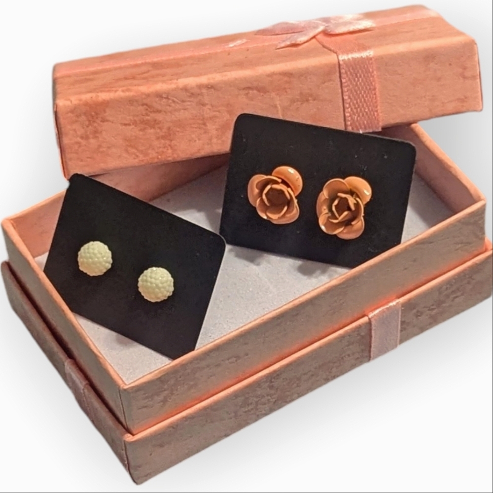 Rose Bud Coquette Girl Earring Set - 2 Pair Studs